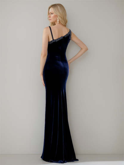Asymmetrical Sleeveless Floor-Length Mermaid/Trumpet Mother-of-the-Bride Dress with Side Split