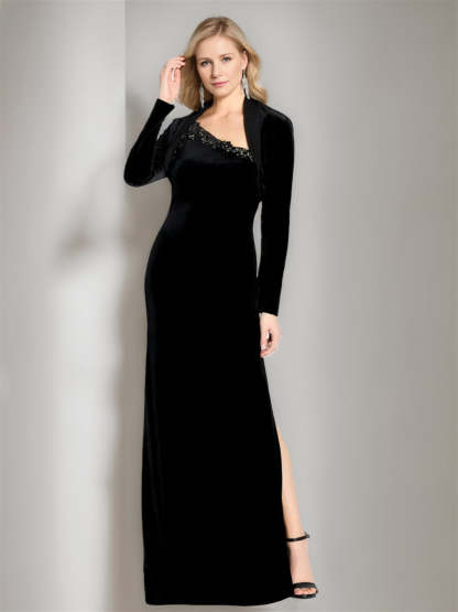 Asymmetrical Sleeveless Floor-Length Mermaid/Trumpet Mother-of-the-Bride Dress with Side Split