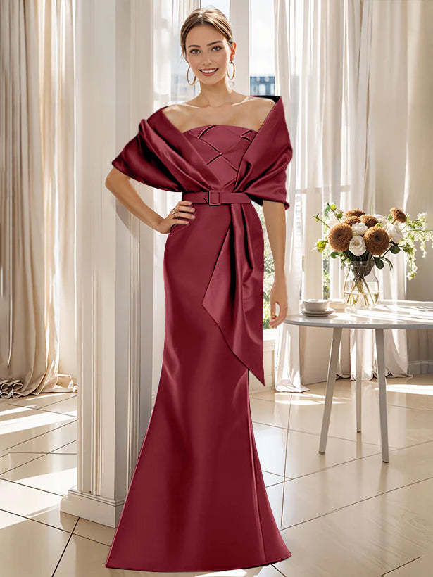 2-Piece Floor-Length Trumpet Dresses for Mother of the Bride & Groom with Wrap