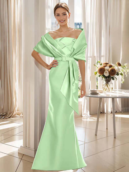 2-Piece Floor-Length Trumpet Dresses for Mother of the Bride & Groom with Wrap