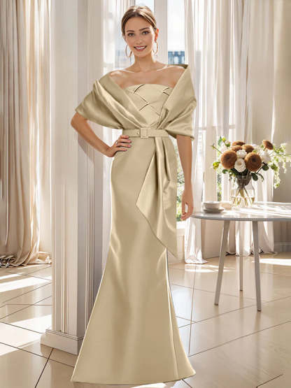 2-Piece Floor-Length Trumpet Dresses for Mother of the Bride & Groom with Wrap