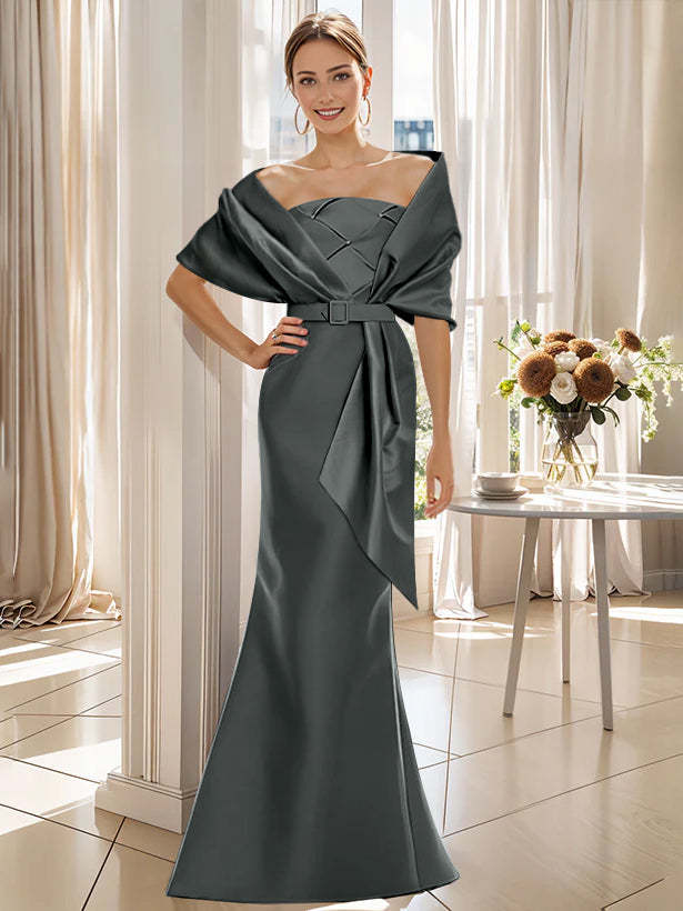 2-Piece Floor-Length Trumpet Dresses for Mother of the Bride & Groom with Wrap
