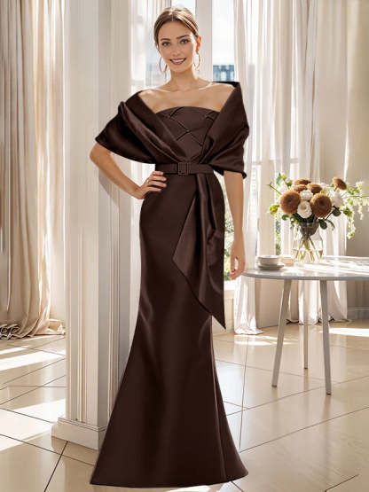 2-Piece Floor-Length Trumpet Dresses for Mother of the Bride & Groom with Wrap