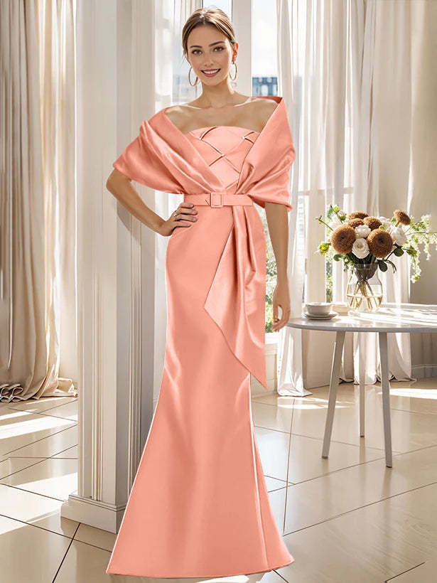2-Piece Floor-Length Trumpet Dresses for Mother of the Bride & Groom with Wrap