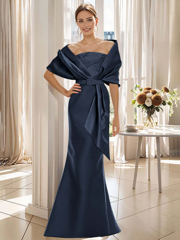 2-Piece Floor-Length Trumpet Dresses for Mother of the Bride & Groom with Wrap