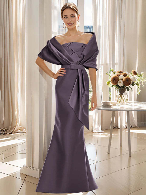 2-Piece Floor-Length Trumpet Dresses for Mother of the Bride & Groom with Wrap