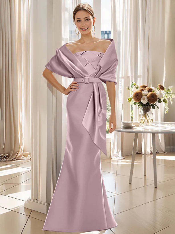 2-Piece Floor-Length Trumpet Dresses for Mother of the Bride & Groom with Wrap