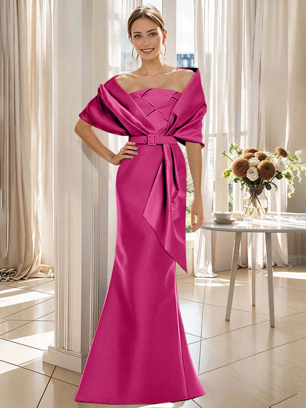 2-Piece Floor-Length Trumpet Dresses for Mother of the Bride & Groom with Wrap