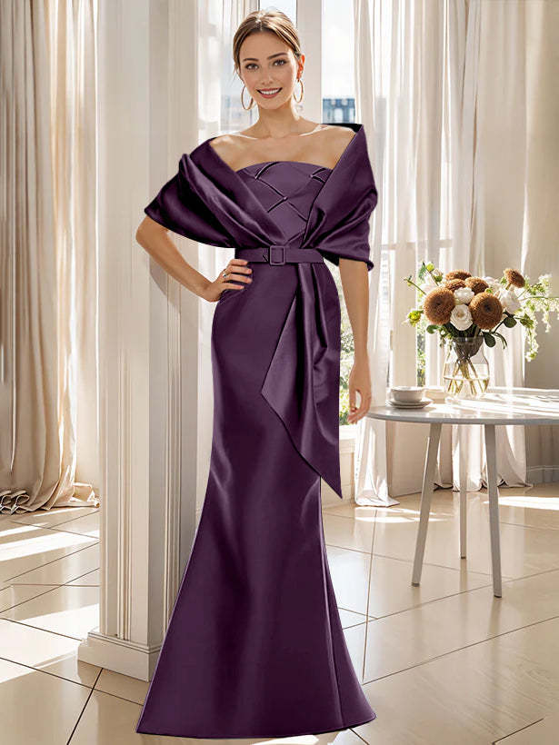 2-Piece Floor-Length Trumpet Dresses for Mother of the Bride & Groom with Wrap