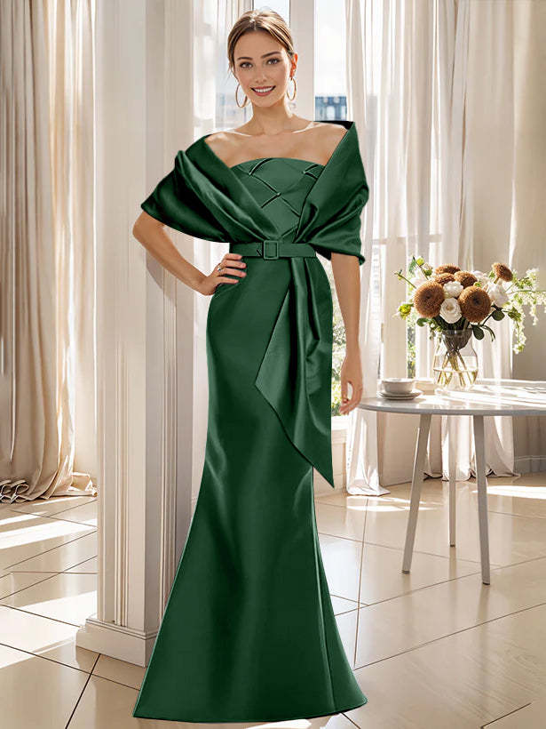 2-Piece Floor-Length Trumpet Dresses for Mother of the Bride & Groom with Wrap