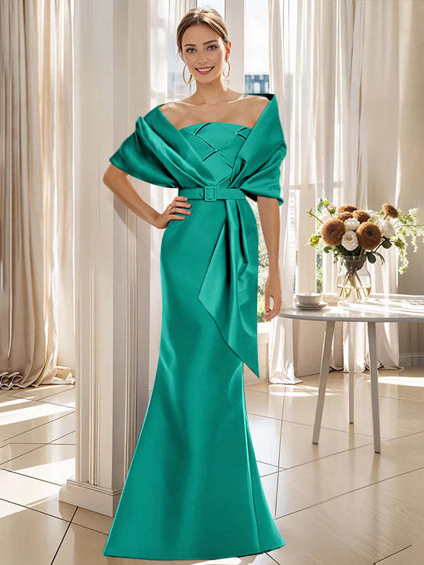 2-Piece Floor-Length Trumpet Dresses for Mother of the Bride & Groom with Wrap
