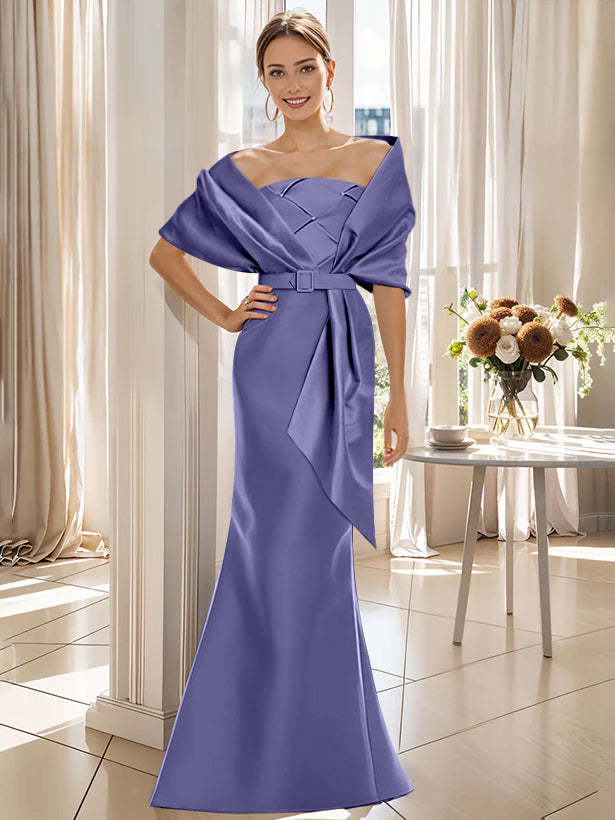 2-Piece Floor-Length Trumpet Dresses for Mother of the Bride & Groom with Wrap