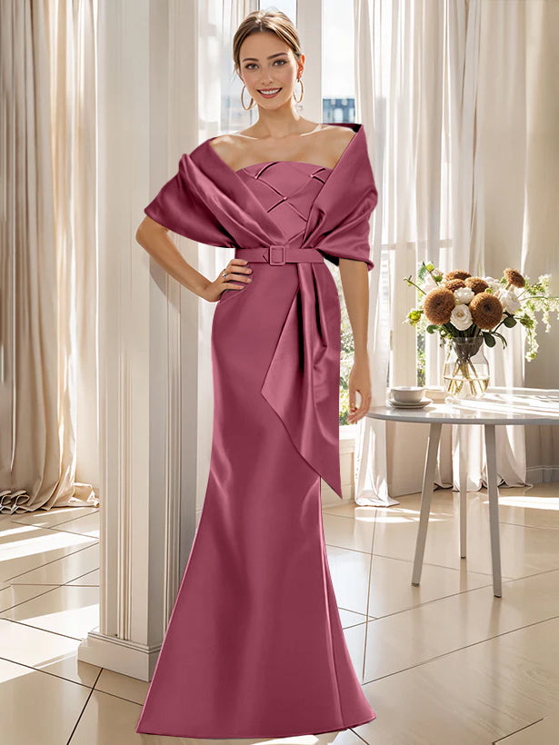 2-Piece Floor-Length Trumpet Dresses for Mother of the Bride & Groom with Wrap
