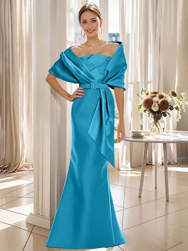 2-Piece Floor-Length Trumpet Dresses for Mother of the Bride & Groom with Wrap