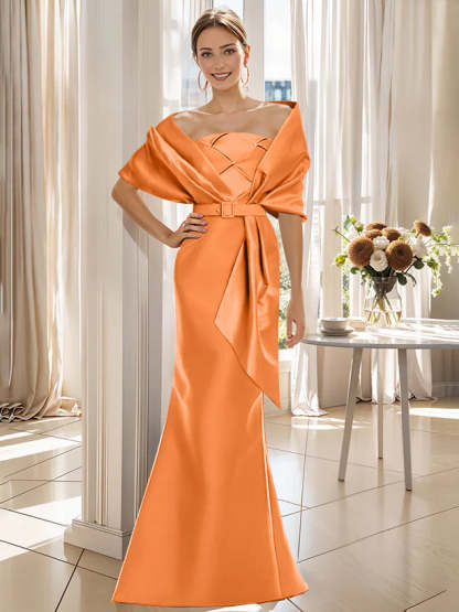 2-Piece Floor-Length Trumpet Dresses for Mother of the Bride & Groom with Wrap