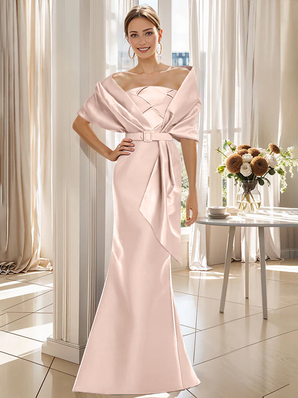 2-Piece Floor-Length Trumpet Dresses for Mother of the Bride & Groom with Wrap