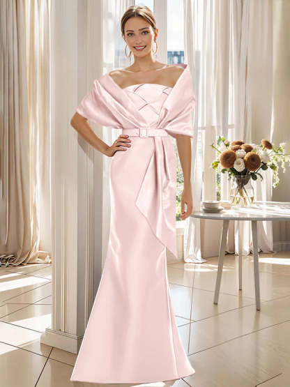 2-Piece Floor-Length Trumpet Dresses for Mother of the Bride & Groom with Wrap
