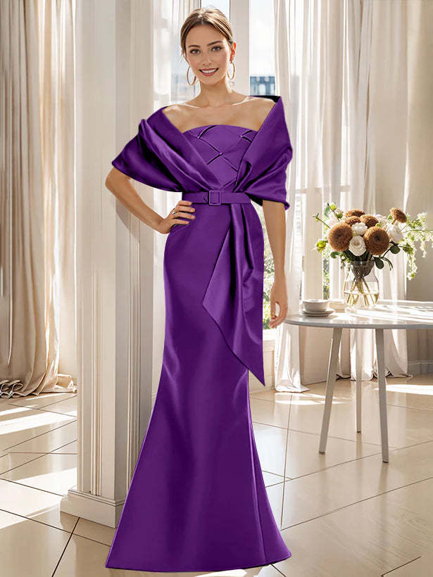 2-Piece Floor-Length Trumpet Dresses for Mother of the Bride & Groom with Wrap