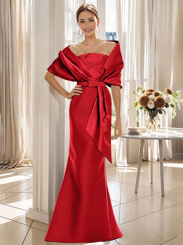 2-Piece Floor-Length Trumpet Dresses for Mother of the Bride & Groom with Wrap