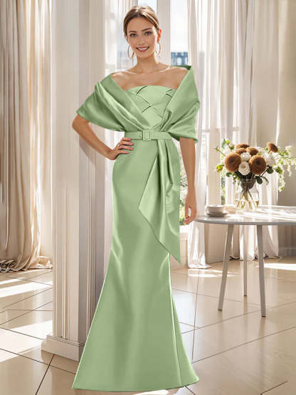 2-Piece Floor-Length Trumpet Dresses for Mother of the Bride & Groom with Wrap