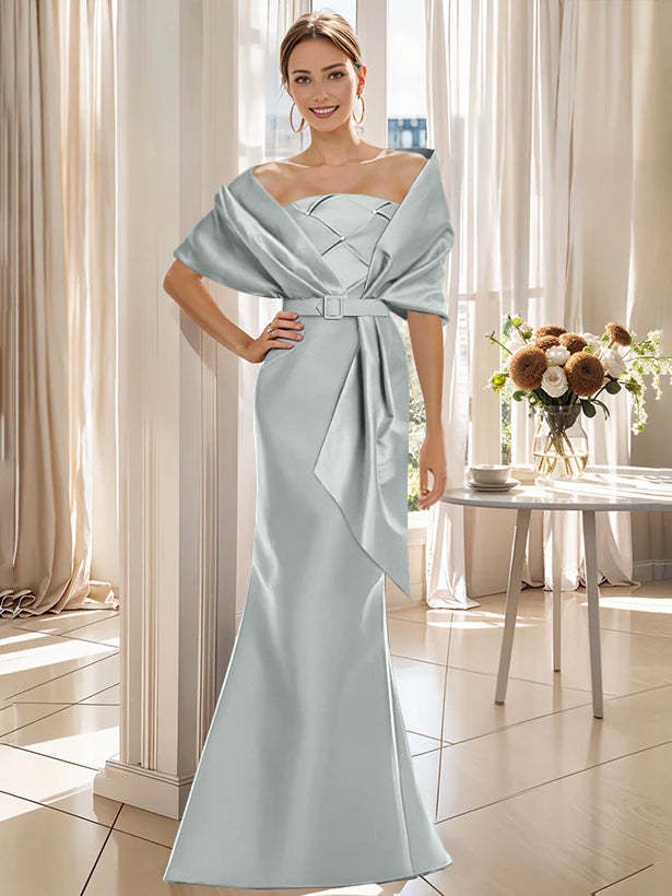 2-Piece Floor-Length Trumpet Dresses for Mother of the Bride & Groom with Wrap