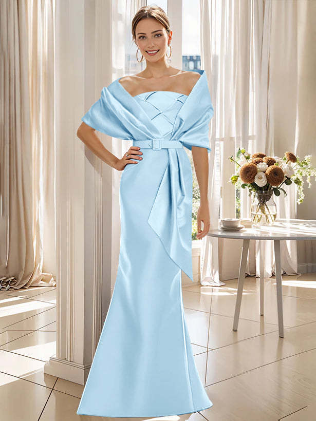 2-Piece Floor-Length Trumpet Dresses for Mother of the Bride & Groom with Wrap