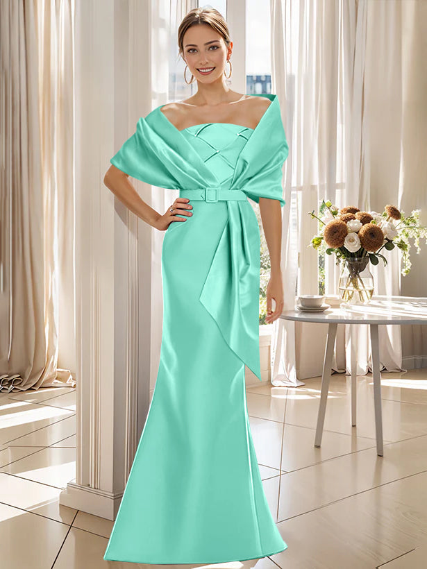 2-Piece Floor-Length Trumpet Dresses for Mother of the Bride & Groom with Wrap