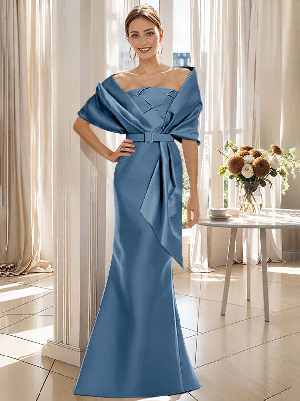 2-Piece Floor-Length Trumpet Dresses for Mother of the Bride & Groom with Wrap