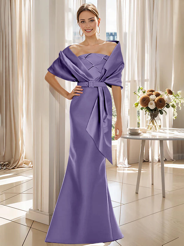 2-Piece Floor-Length Trumpet Dresses for Mother of the Bride & Groom with Wrap