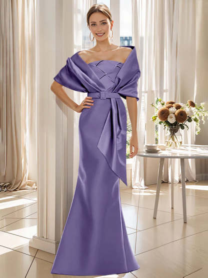 2-Piece Floor-Length Trumpet Dresses for Mother of the Bride & Groom with Wrap