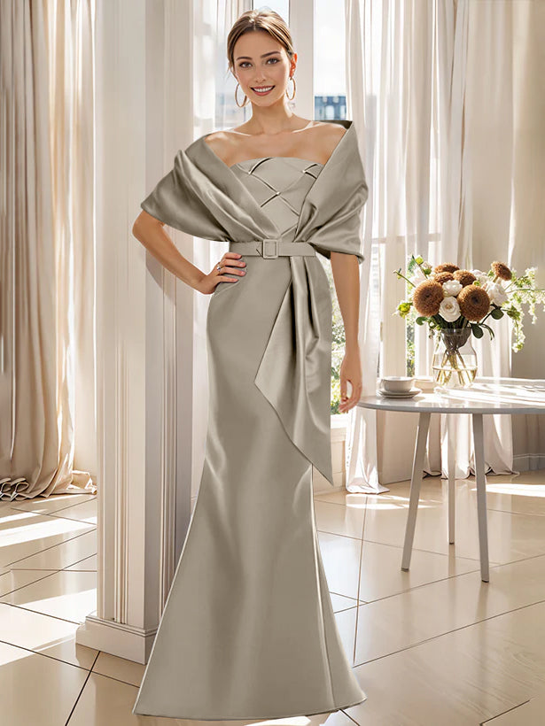 2-Piece Floor-Length Trumpet Dresses for Mother of the Bride & Groom with Wrap