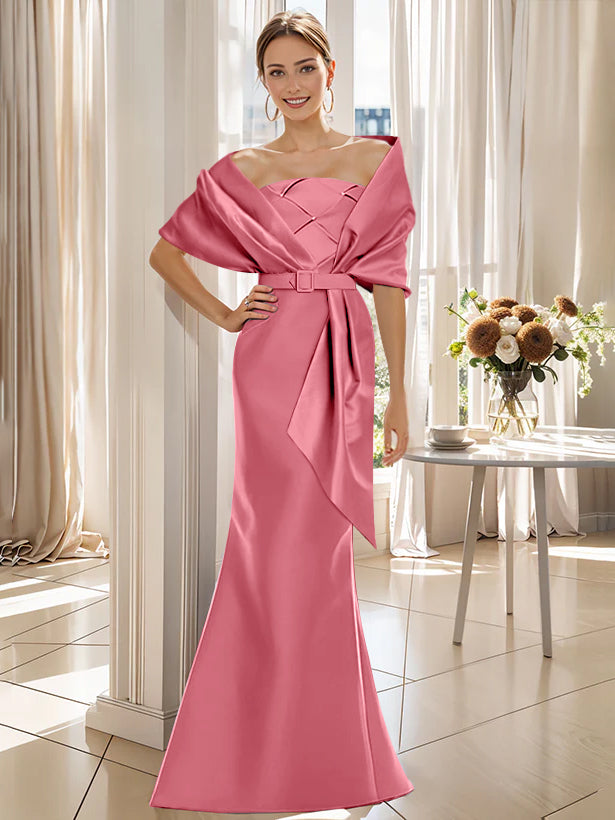 2-Piece Floor-Length Trumpet Dresses for Mother of the Bride & Groom with Wrap