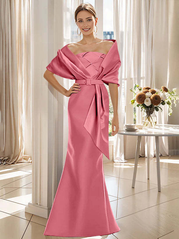 2-Piece Floor-Length Trumpet Dresses for Mother of the Bride & Groom with Wrap
