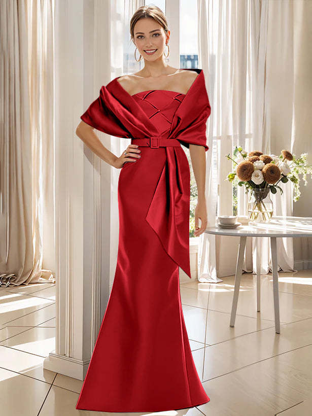 2-Piece Floor-Length Trumpet Dresses for Mother of the Bride & Groom with Wrap