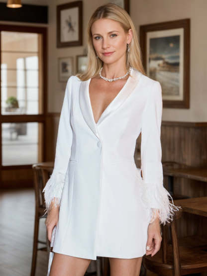 V-Neck Long Sleeve Mini Dress for Mothers of the Bride & Groom in Solid Color