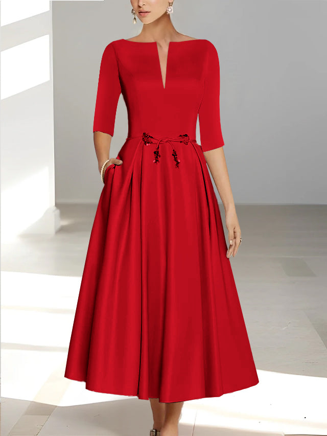 Ankle-Length Mother of the Bride A-Line Dress with Half Sleeves and Pockets