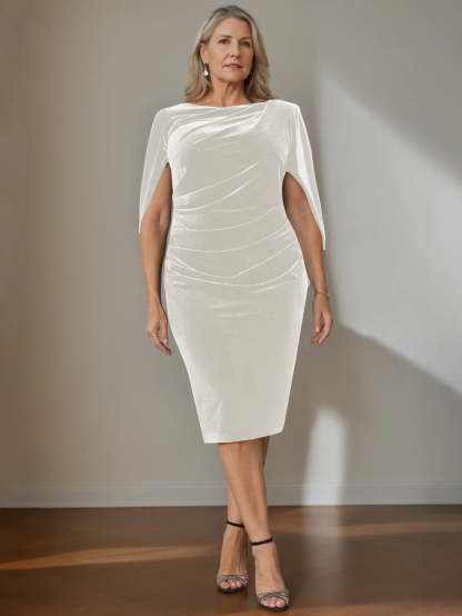 Plus Size Velvet Mother of the Bride A-Line Dress with Scoop Neck and Ruffled Knee-Length Hem