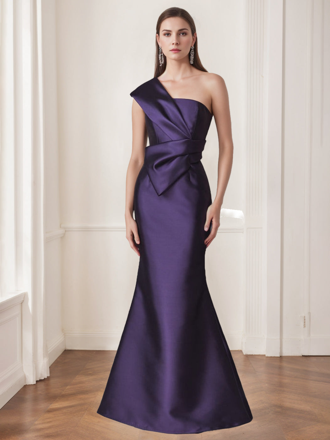 One-Shoulder Sleeveless Floor-Length Trumpet/Mermaid Gown for the Mother of the Bride