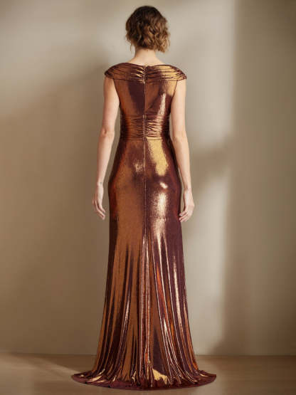 Mermaid/Trumpet Sleeveless Floor-Length Mother of the Bride Dress with Scoop Neck Ruffles & Side Split