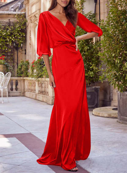 Red V-neck Floral Print Column Dress for Mothers of the Bride & Groom