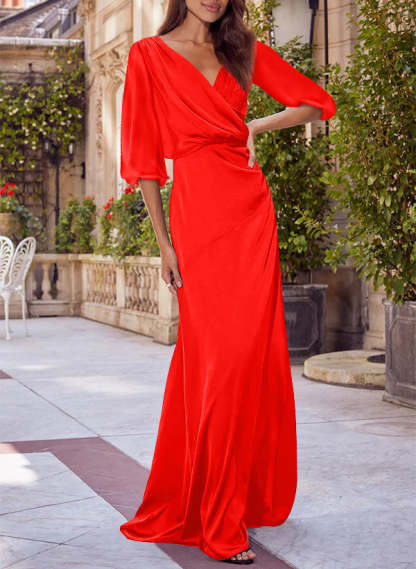 Red V-neck Floral Print Column Dress for Mothers of the Bride & Groom