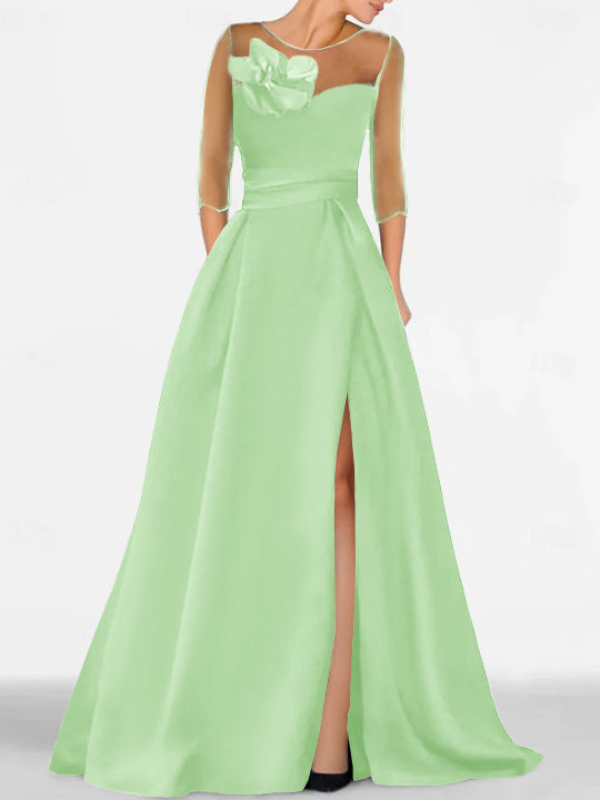 Sweetheart A-Line Princess Gown with 3/4 Sleeves and Lace Floral Detail for the Mother of the Bride