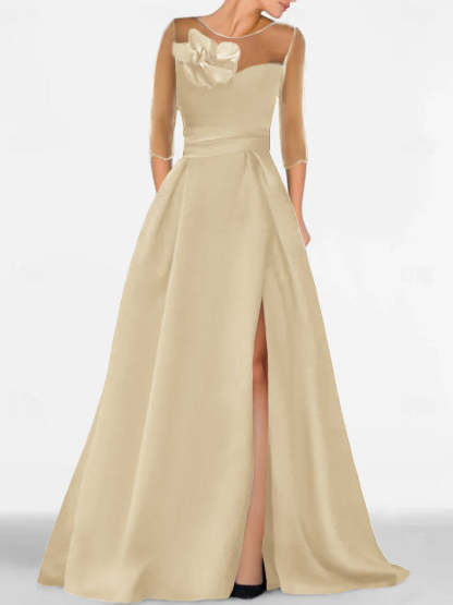 Sweetheart A-Line Princess Gown with 3/4 Sleeves and Lace Floral Detail for the Mother of the Bride