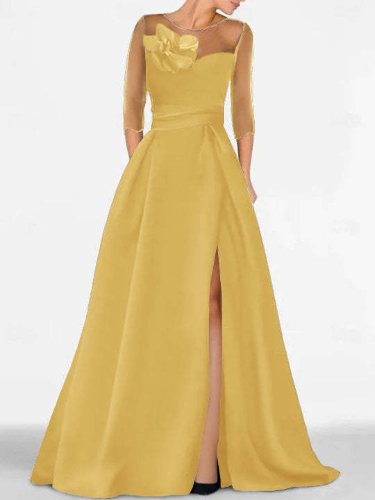Sweetheart A-Line Princess Gown with 3/4 Sleeves and Lace Floral Detail for the Mother of the Bride