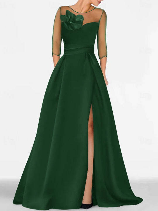 Sweetheart A-Line Princess Gown with 3/4 Sleeves and Lace Floral Detail for the Mother of the Bride