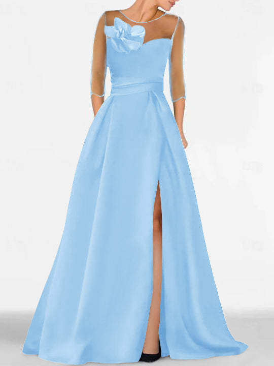 Sweetheart A-Line Princess Gown with 3/4 Sleeves and Lace Floral Detail for the Mother of the Bride