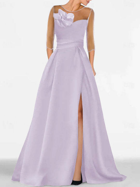 Sweetheart A-Line Princess Gown with 3/4 Sleeves and Lace Floral Detail for the Mother of the Bride