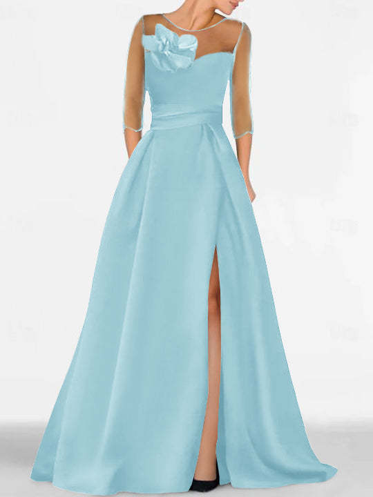 Sweetheart A-Line Princess Gown with 3/4 Sleeves and Lace Floral Detail for the Mother of the Bride
