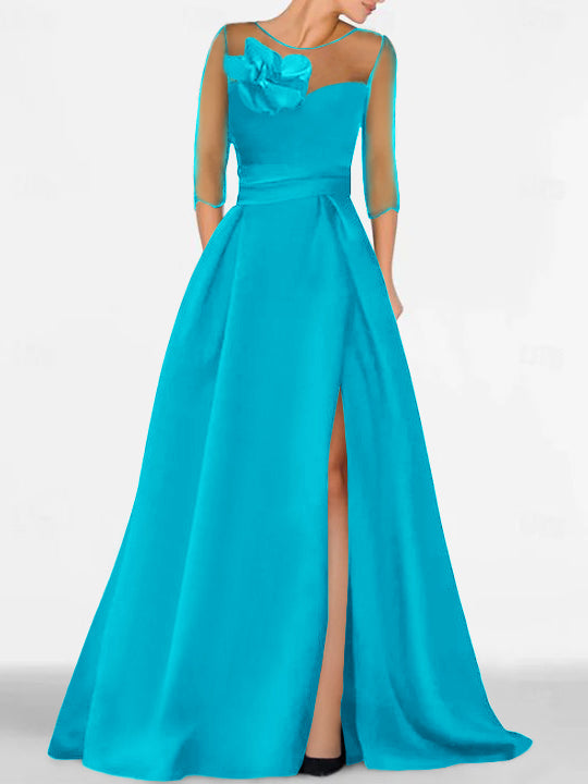 Sweetheart A-Line Princess Gown with 3/4 Sleeves and Lace Floral Detail for the Mother of the Bride