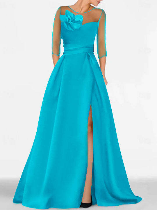 Sweetheart A-Line Princess Gown with 3/4 Sleeves and Lace Floral Detail for the Mother of the Bride
